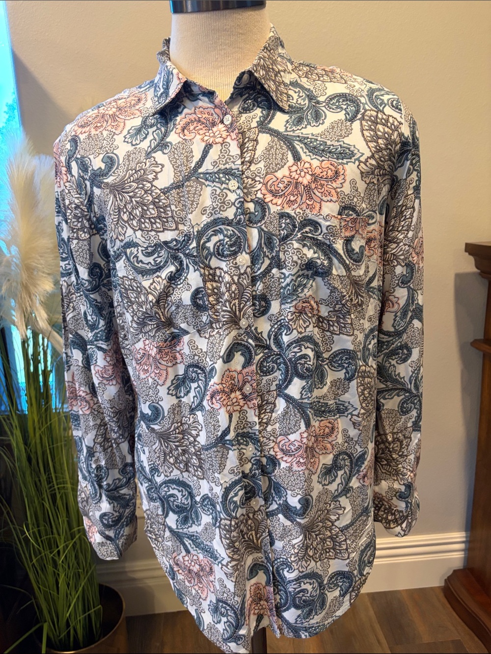 LOFT Floral Paisley Button-Up -XL